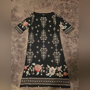 R&K Black and Floral Dress with Flutter Sleeves